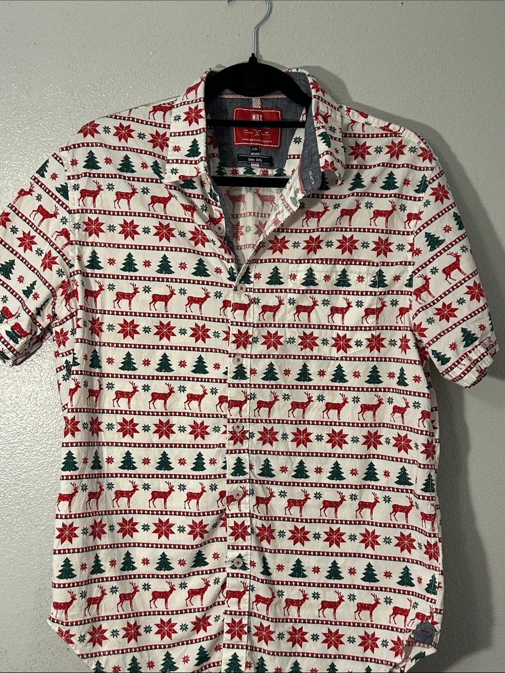Mi Christmas Print Short-Sleeve Button-Up Shirt - White/Red/Green
